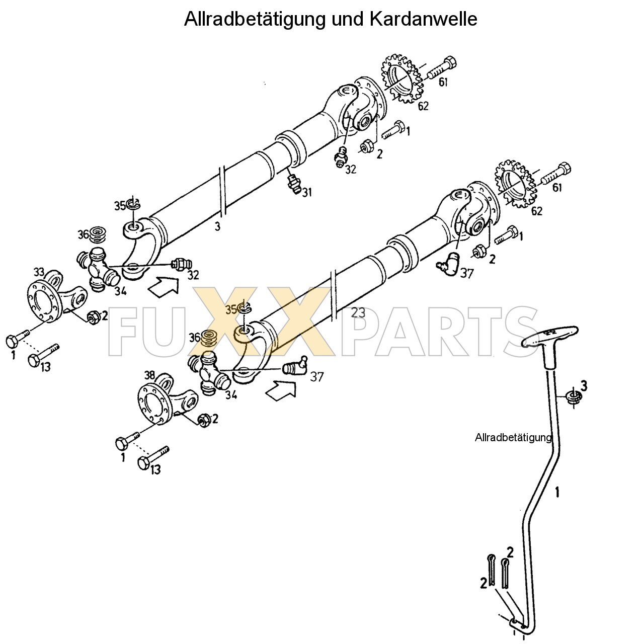 DX 3.90VC Allradbetätigung und Kardanwelle