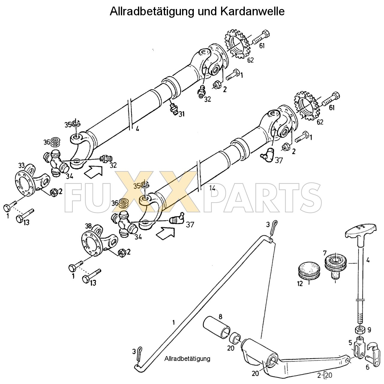 DX 3.50SC Allradbetätigung und Kardanwelle