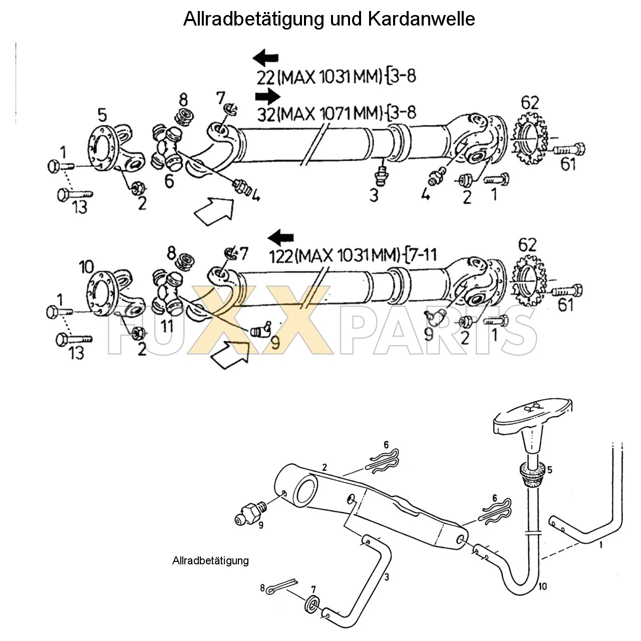 DX 3.60VC Allradbetätigung und Kardanwelle