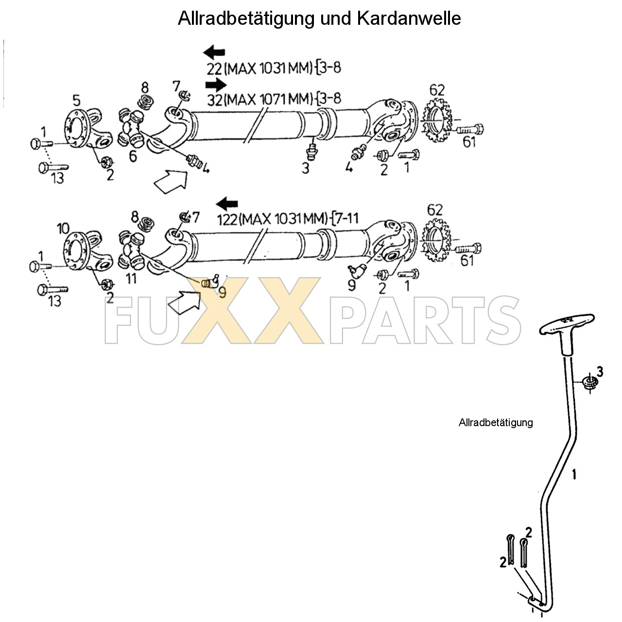 DX 3.70VC Allradbetätigung und Kardanwelle