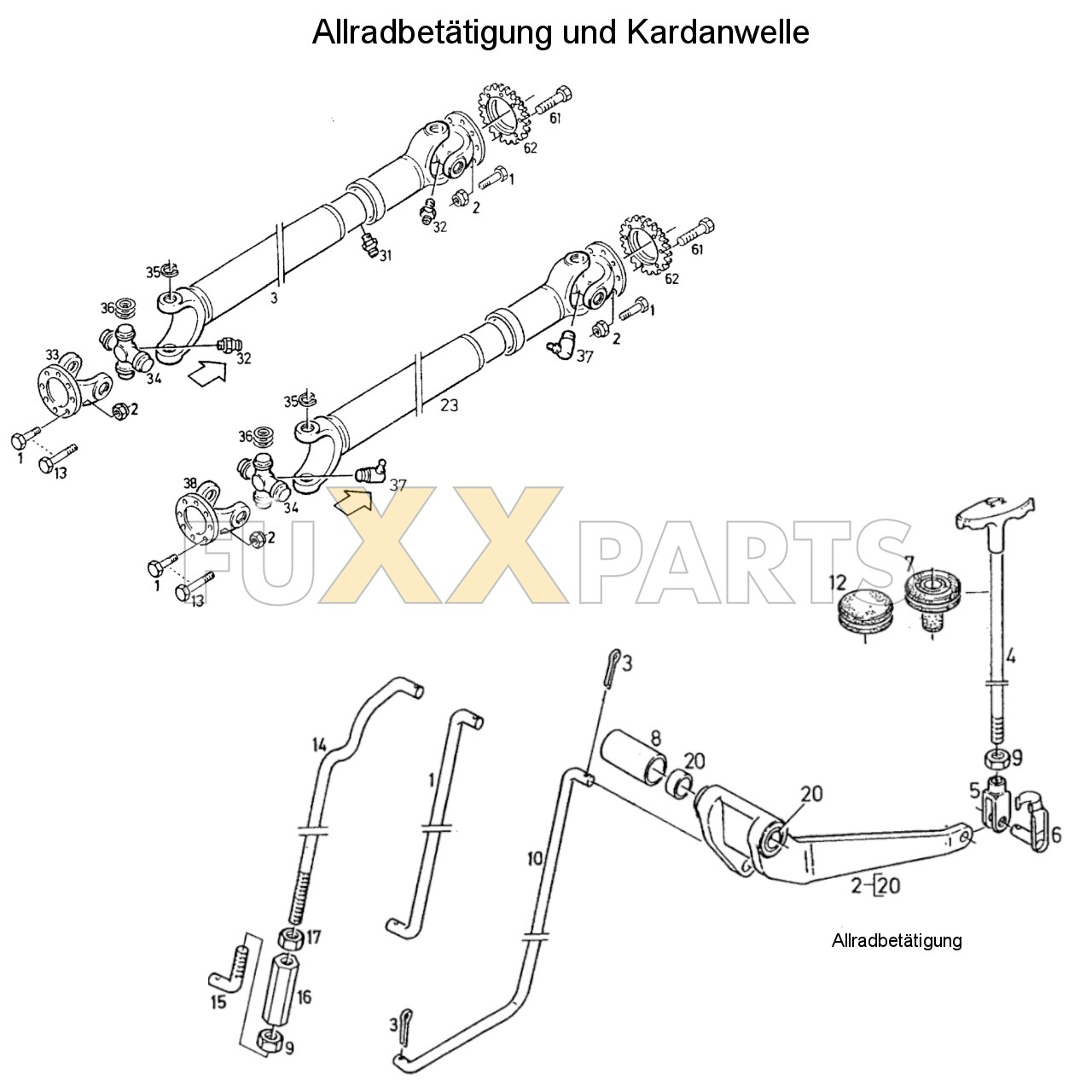 DX 3.90SC Allradbetätigung und Kardanwelle