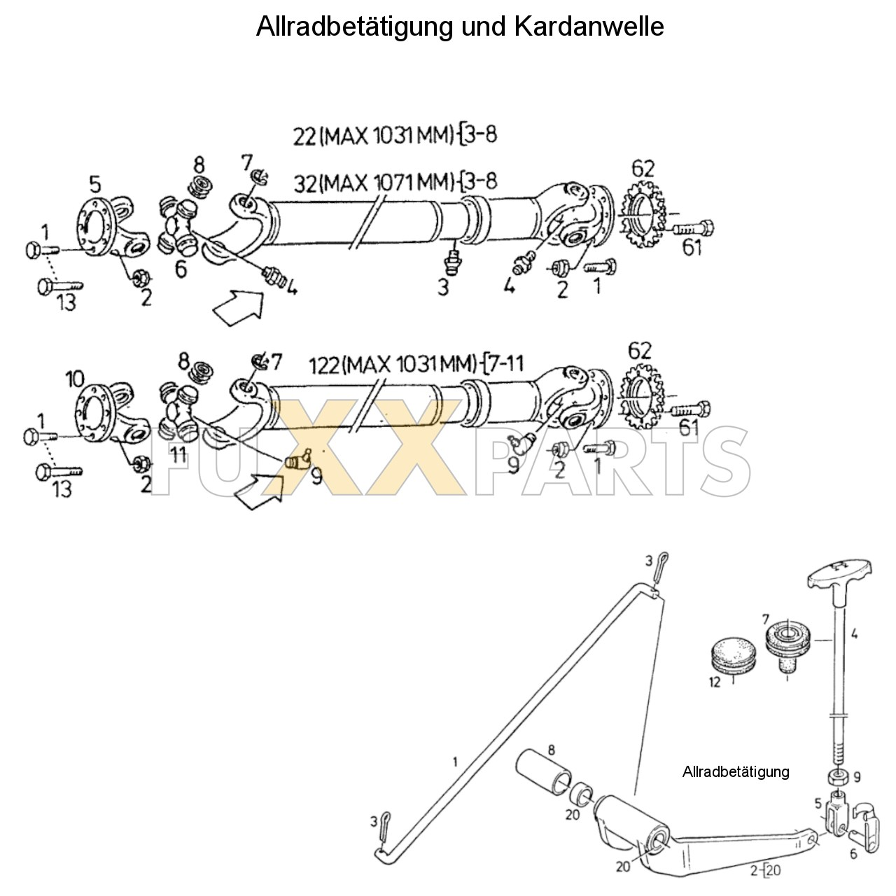 DX 3.60SC Allradbetätigung und Kardanwelle